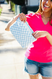 Blue & White Checker Cloth/Knit Travel Bag | Daverri Fashions
