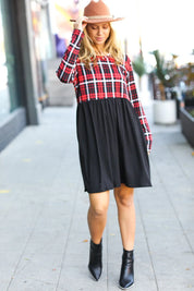 Holiday Plaid Twofer Babydoll Dress | Daverri Fashions