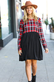 Holiday Plaid Twofer Babydoll Dress | Daverri Fashions