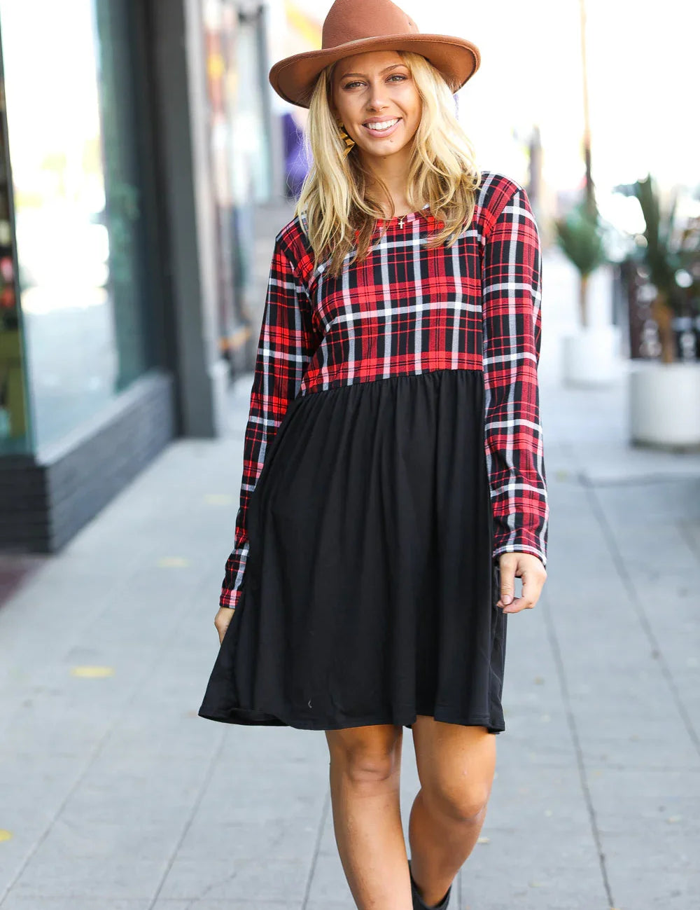 Holiday Plaid Twofer Babydoll Dress | Daverri Fashions