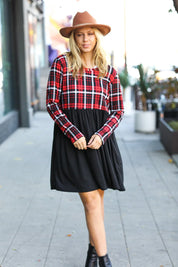 Holiday Plaid Twofer Babydoll Dress | Daverri Fashions