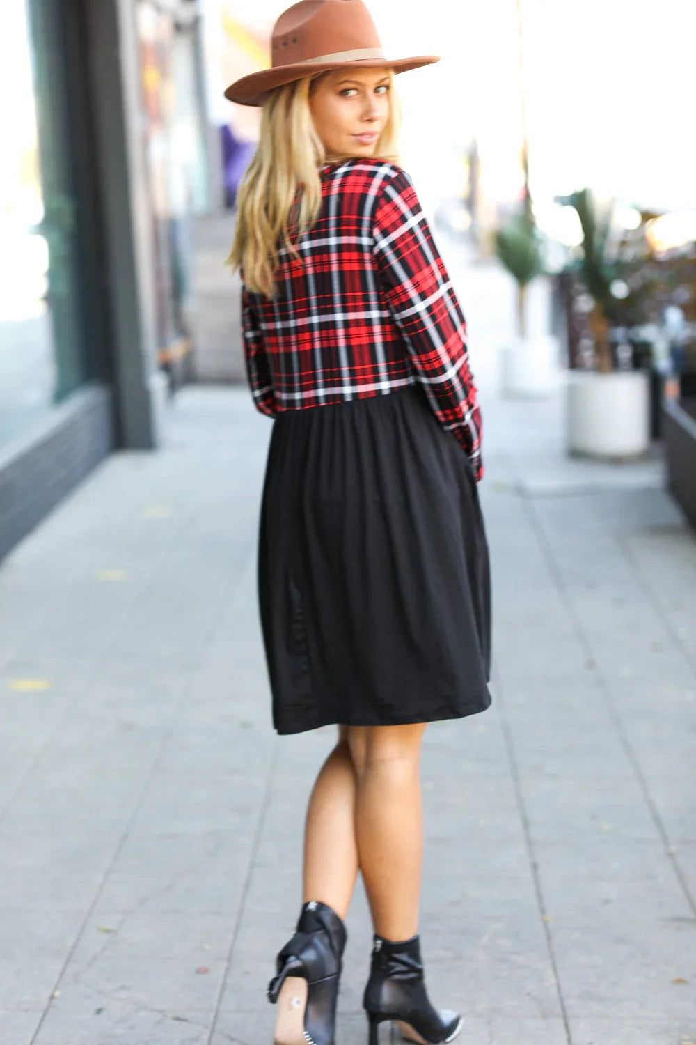 Holiday Plaid Twofer Babydoll Dress | Daverri Fashions