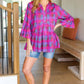 Back To Basics Fuchsia Plaid Notched Neck Babydoll Top - DAVERRI FASHIONS