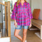 Back To Basics Fuchsia Plaid Notched Neck Babydoll Top - DAVERRI FASHIONS