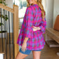 Back To Basics Fuchsia Plaid Notched Neck Babydoll Top - DAVERRI FASHIONS