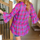 Back To Basics Fuchsia Plaid Notched Neck Babydoll Top - DAVERRI FASHIONS
