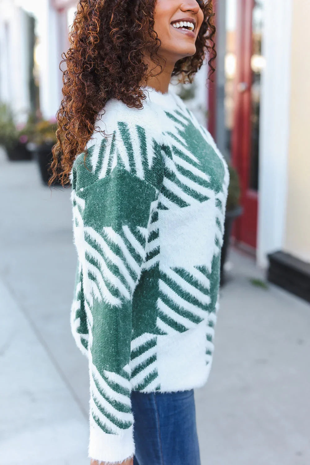 Under The Christmas Tree Green Plaid Soft Brushed Hairy Sweater | 2024 Blow-Out Sale Daverri Fashions