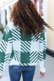 Under The Christmas Tree Green Plaid Soft Brushed Hairy Sweater | 2024 Blow-Out Sale Daverri Fashions