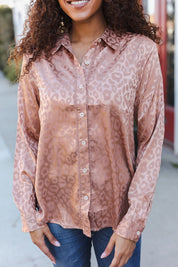 Diva Dreams Neude Animal Print Button Down Lace Shirt Top | Daverri Fashions