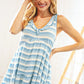 Blue Stripe V Neck Ruffle Hem French Terry Top - DAVERRI FASHIONS