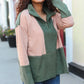 Holiday Vibes Taupe/Green Fleece Zip Up Cinched Hem Pullover - DAVERRI FASHIONS