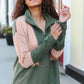 Holiday Vibes Taupe/Green Fleece Zip Up Cinched Hem Pullover - DAVERRI FASHIONS