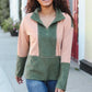Holiday Vibes Taupe/Green Fleece Zip Up Cinched Hem Pullover - DAVERRI FASHIONS