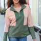 Holiday Vibes Taupe/Green Fleece Zip Up Cinched Hem Pullover - DAVERRI FASHIONS
