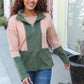 Holiday Vibes Taupe/Green Fleece Zip Up Cinched Hem Pullover - DAVERRI FASHIONS