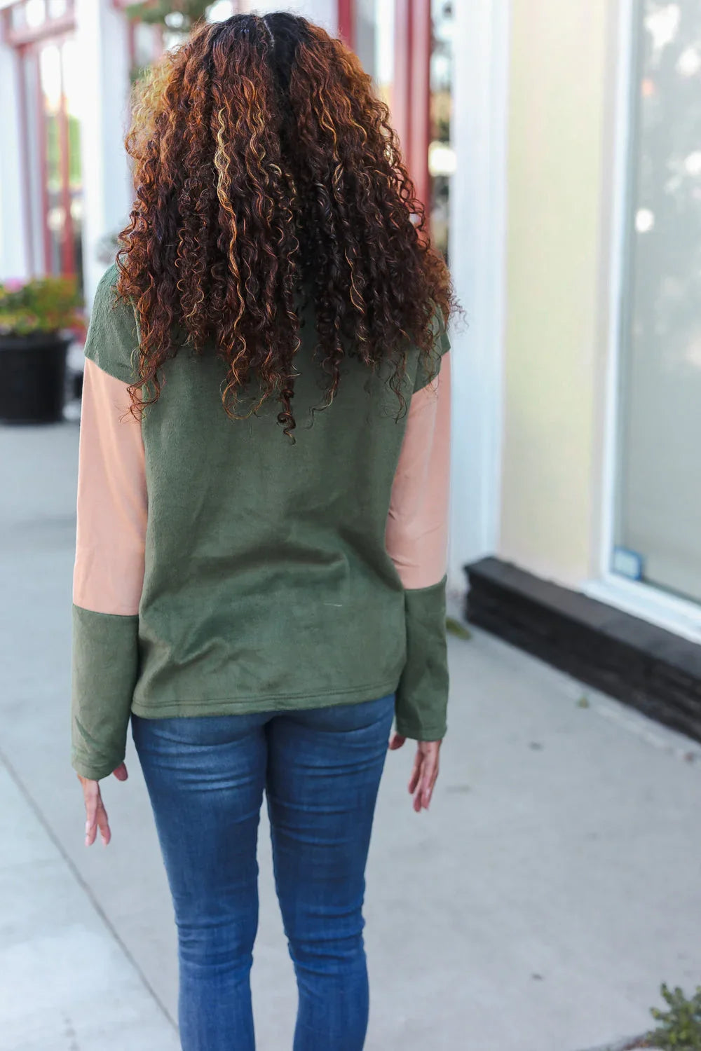 Holiday Vibes Taupe/Green Fleece Zip Up Cinched Hem Pullover | Daverri Fashions