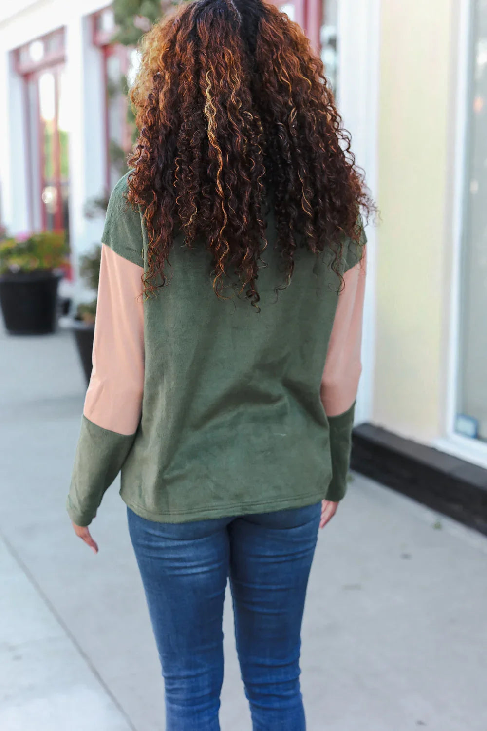 Holiday Vibes Taupe/Green Fleece Zip Up Cinched Hem Pullover | Daverri Fashions