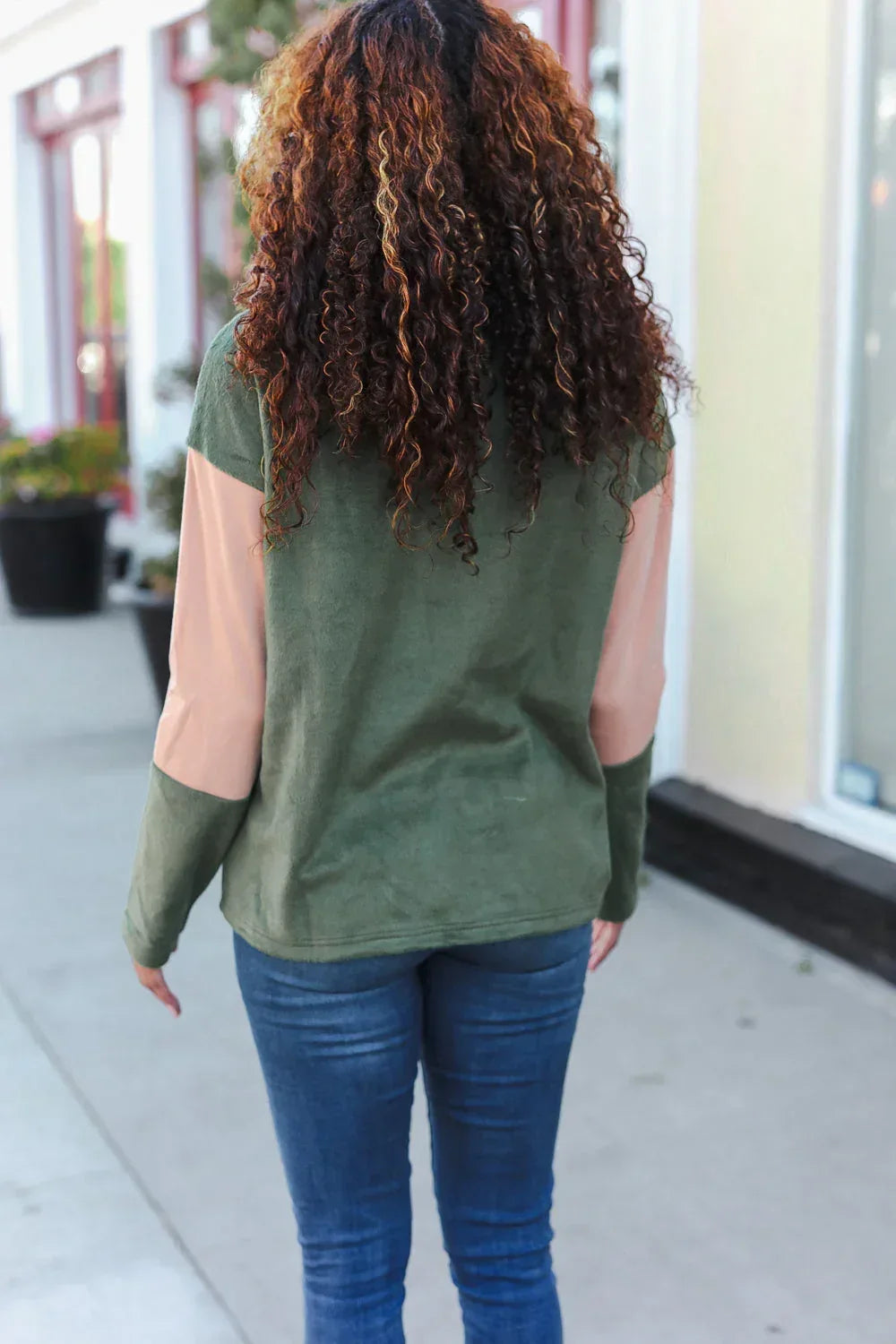 Holiday Vibes Taupe/Green Fleece Zip Up Cinched Hem Pullover - DAVERRI FASHIONS