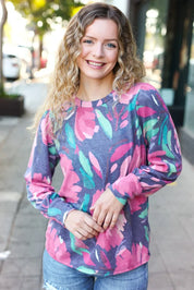 On My Heart Navy Floral Brushed Hacci Sweater Top | Daverri Fashions