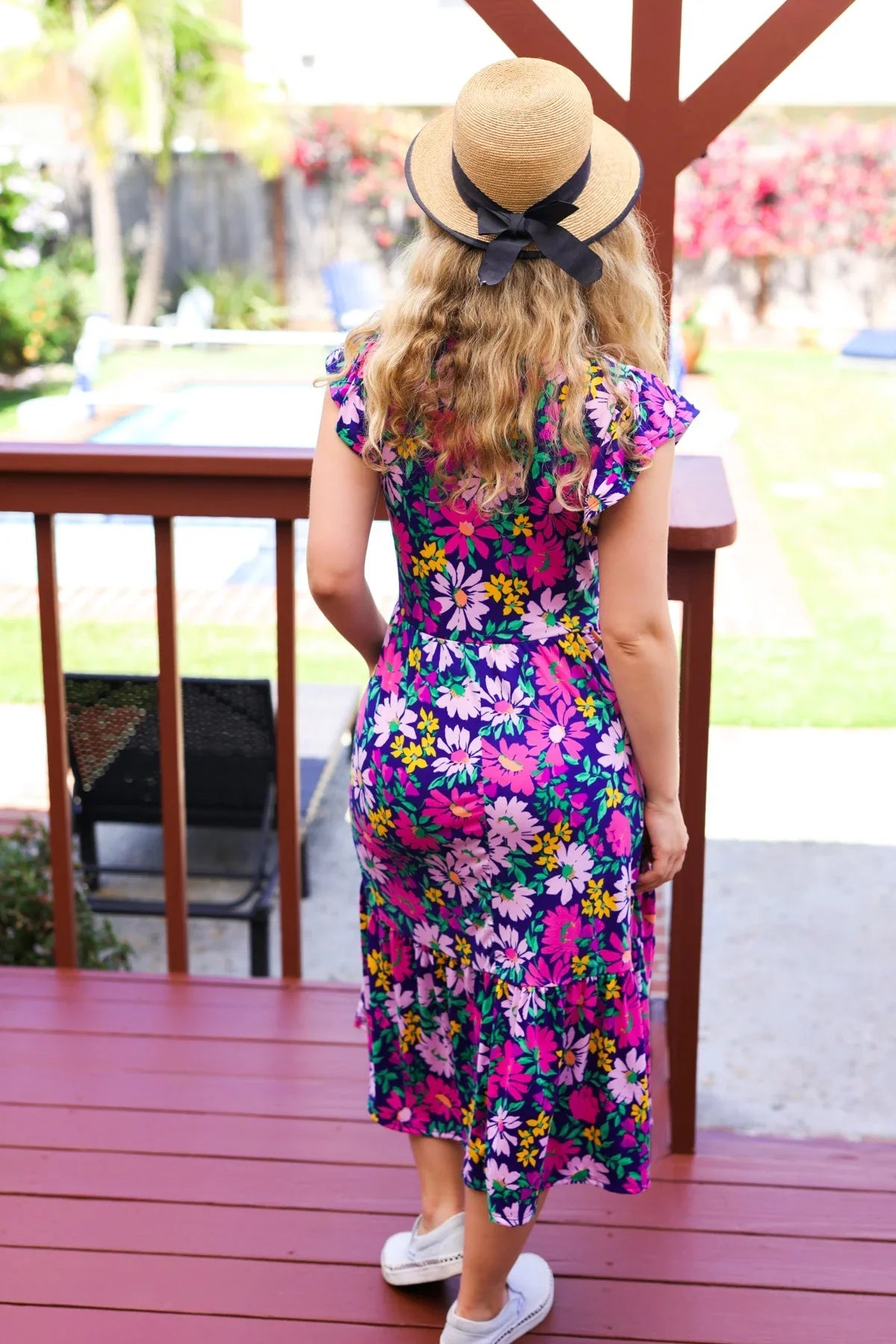 Diva Dreams Navy & Lilac Floral Fit & Flare Midi Dress | Daverri Fashions