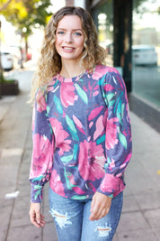 On My Heart Navy Floral Brushed Hacci Sweater Top | Daverri Fashions