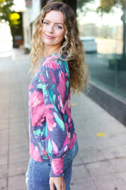 On My Heart Navy Floral Brushed Hacci Sweater Top | Daverri Fashions