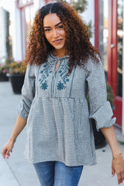 Beautiful You Dark Green Cotton Plaid Embroidered Back Button Top | Daverri Fashions