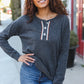 Casual Days Grey Ribbed Knit Button Down Henley Pullover - DAVERRI FASHIONS