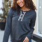 Casual Days Grey Ribbed Knit Button Down Henley Pullover - DAVERRI FASHIONS
