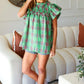 Live For Today Green Plaid Shirred Yoke Flutter Sleeve Top - DAVERRI FASHIONS