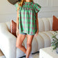 Live For Today Green Plaid Shirred Yoke Flutter Sleeve Top - DAVERRI FASHIONS