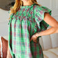 Live For Today Green Plaid Shirred Yoke Flutter Sleeve Top - DAVERRI FASHIONS
