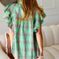 Live For Today Green Plaid Shirred Yoke Flutter Sleeve Top - DAVERRI FASHIONS