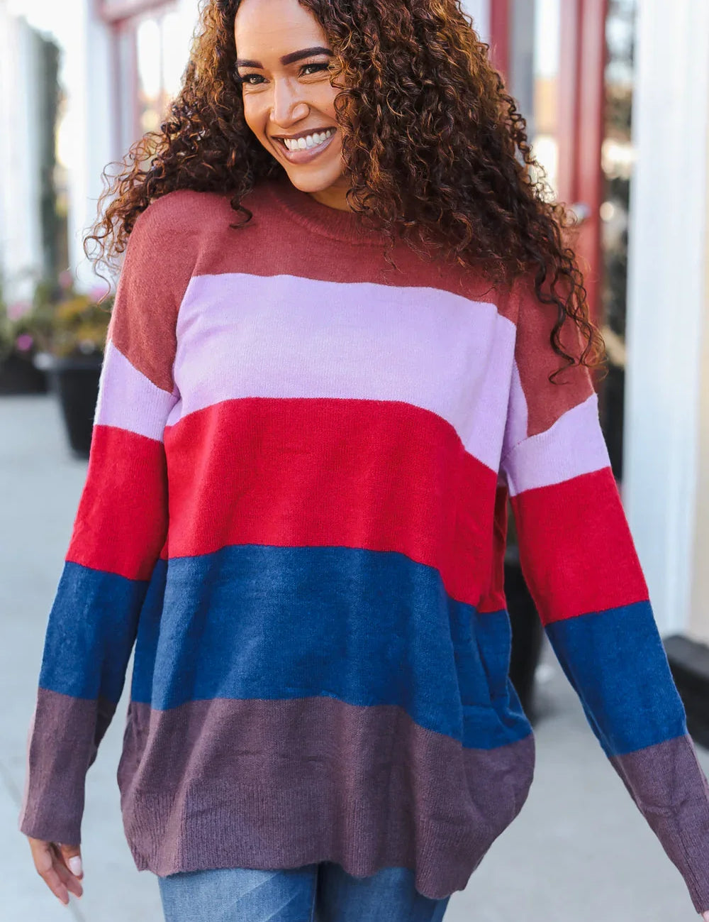 Lock Eyes Lilac Multi-Stripe Ribbed Knit Sweater Pullover | Daverri Fashions