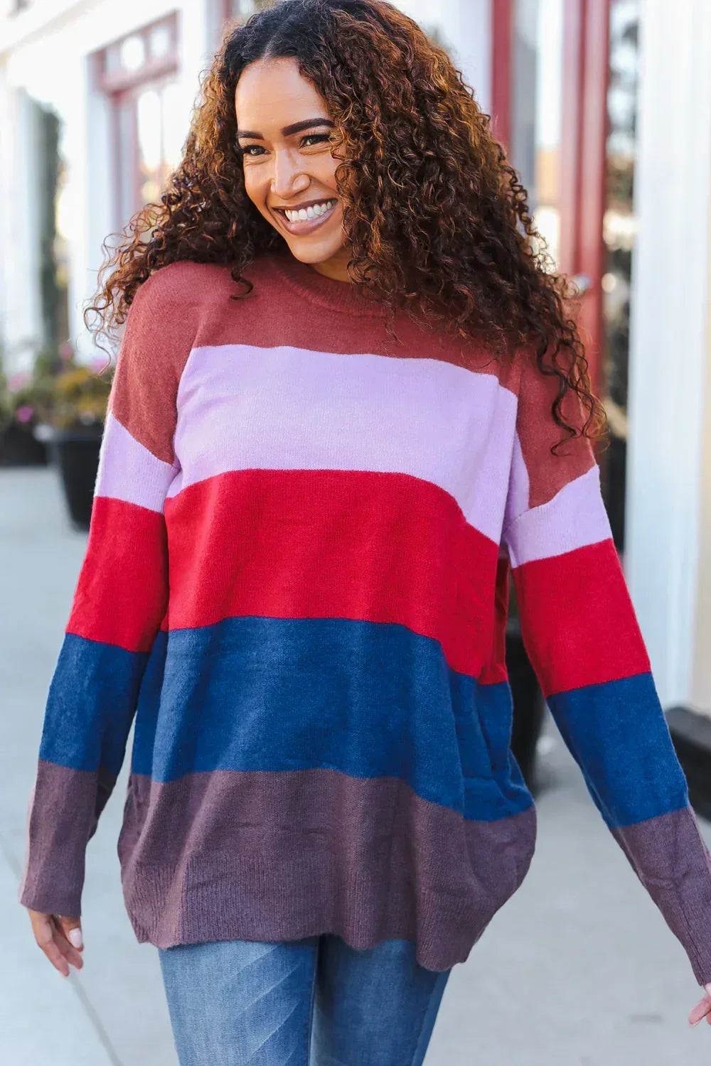 Lock Eyes Lilac Multi-Stripe Ribbed Knit Sweater Pullover - DAVERRI FASHIONS