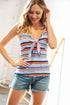 Multistripe Front Knot Merrow Hem Sleeveless Top - DAVERRI FASHIONS