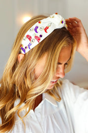 Red White & Blue Gem Cowboy Embellished Top Knot Headband | 07-01-25 Summer Sale Daverri Fashions
