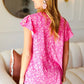 Look Of Love Fuchsia Floral Yoke Ruffle Short Sleeve Top - DAVERRI FASHIONS