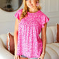 Look Of Love Fuchsia Floral Yoke Ruffle Short Sleeve Top - DAVERRI FASHIONS