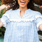 Lost In Love Cotton Blue Gingham Shirred Mock Neck Top - DAVERRI FASHIONS