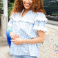 Lost In Love Cotton Blue Gingham Shirred Mock Neck Top - DAVERRI FASHIONS