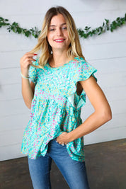 Turquoise Floral Stripe Babydoll Top | Daverri Fashions