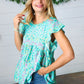 Turquoise Floral Stripe Babydoll Top - DAVERRI FASHIONS