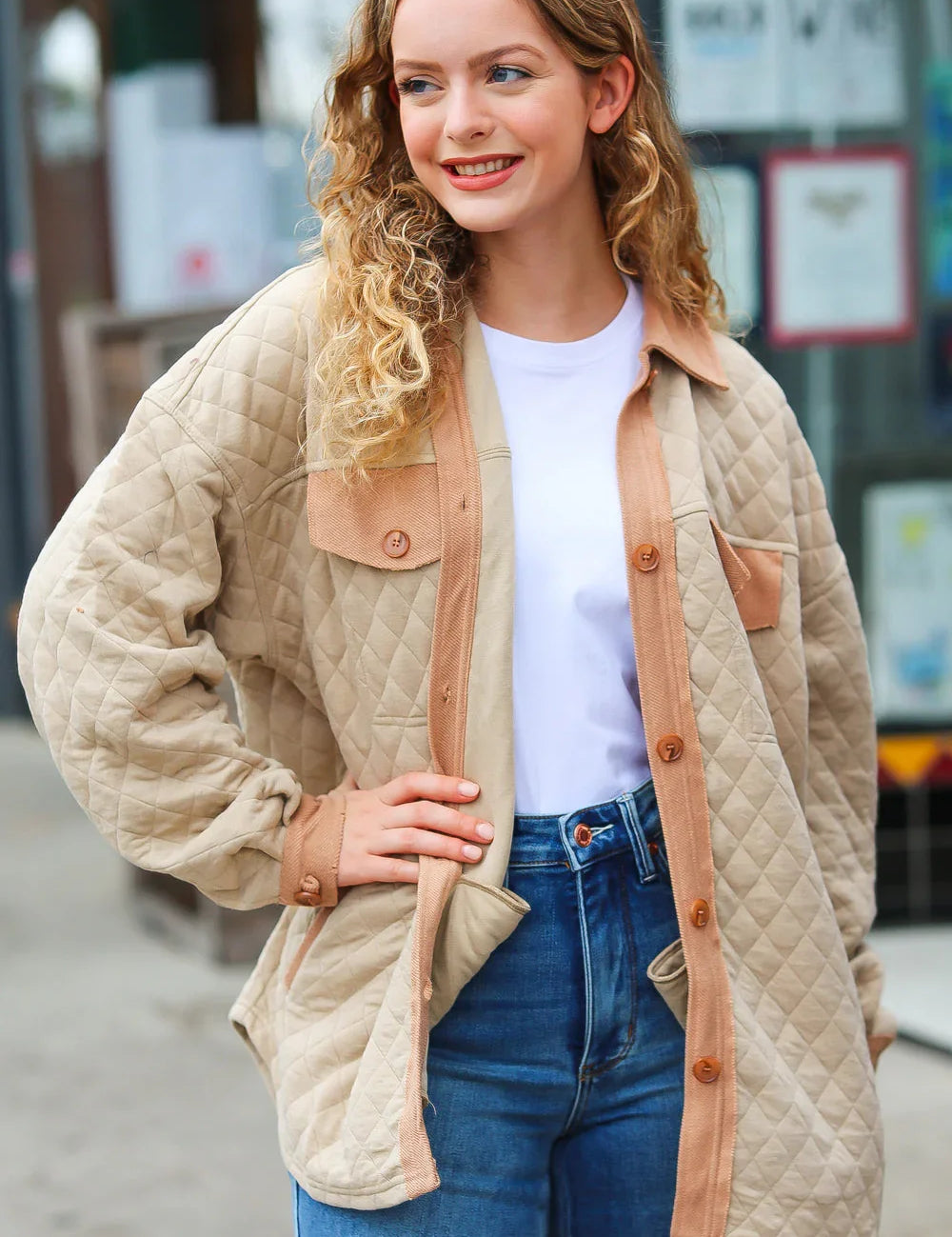 Eyes On You Taupe Quilted Knit Button Down Shacket | Daverri Fashions