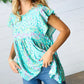 Turquoise Floral Stripe Babydoll Top - DAVERRI FASHIONS