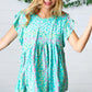 Turquoise Floral Stripe Babydoll Top - DAVERRI FASHIONS