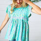 Turquoise Floral Stripe Babydoll Top - DAVERRI FASHIONS