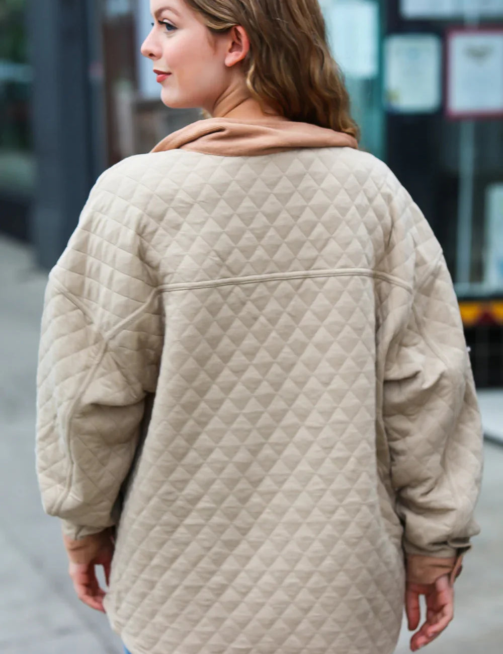 Eyes On You Taupe Quilted Knit Button Down Shacket | Daverri Fashions