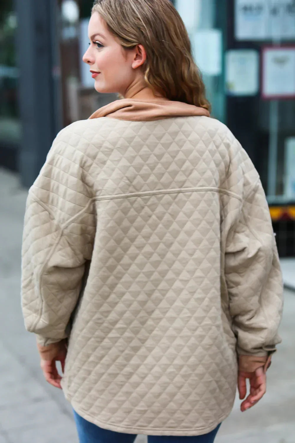 Eyes On You Taupe Quilted Knit Button Down Shacket - DAVERRI FASHIONS