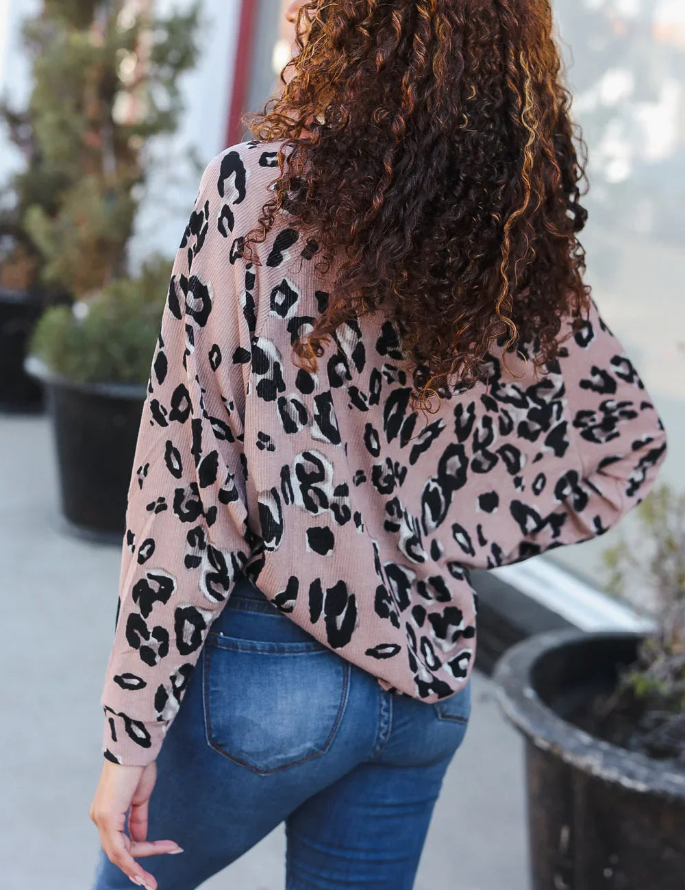 Be Bold Beige Rib Animal Print Button Placard Dolman Pullover | 2024 Blow-Out Sale Daverri Fashions